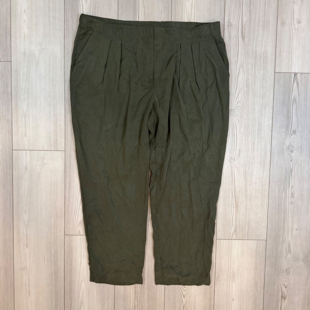 Chicos‎ Skimmer Pants Olive Green Tencel Lyocell Pleated Trousers Size 3 XL